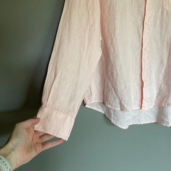 FRANK & EILEEN Eileen Relaxed Button-Up Shirt Peach Linen Size Small Casual Chic - Picture 8 of 16